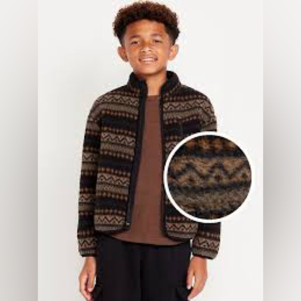 Old Navy Printed Full-Zip Sherpa Jacket Boys Size Medium (8)